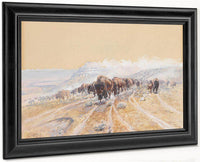Buffalo On The Move By Charles Marion Russell Fine Art Print