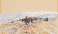 Buffalo On The Move By Charles Marion Russell Fine Art Print