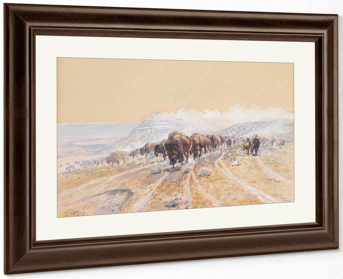 Buffalo On The Move By Charles Marion Russell Fine Art Print