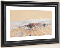 Buffalo On The Move By Charles Marion Russell Fine Art Print