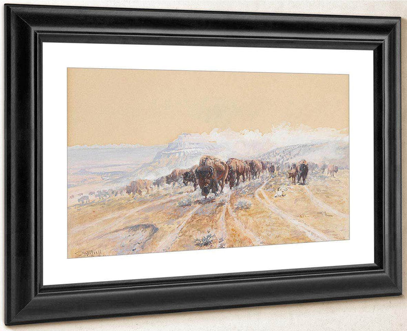Buffalo On The Move By Charles Marion Russell Fine Art Print
