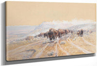 Buffalo On The Move By Charles Marion Russell Fine Art Print