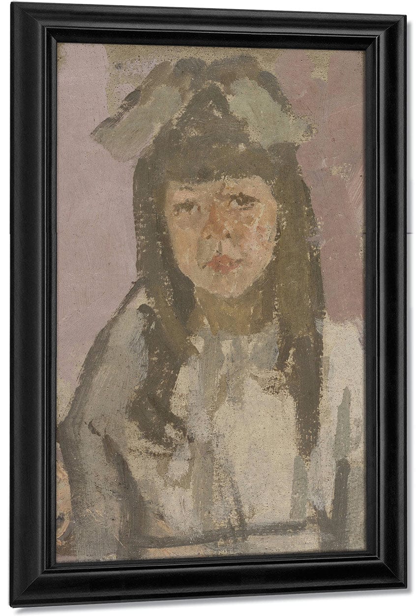 Bust Of A Girl With A Bow Before A Pink Background 1920 By Gwendolen Mary John Fine Art Print