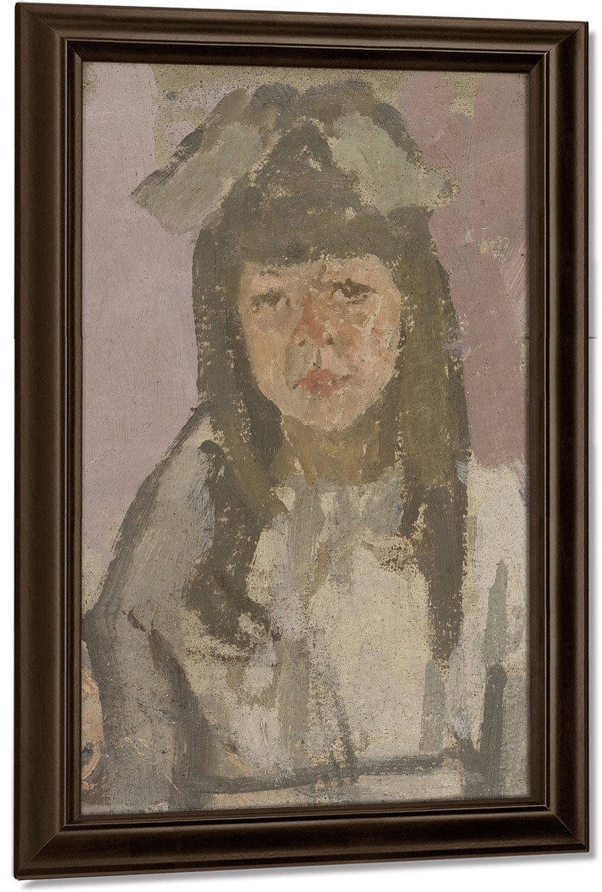 Bust Of A Girl With A Bow Before A Pink Background 1920 By Gwendolen Mary John Fine Art Print