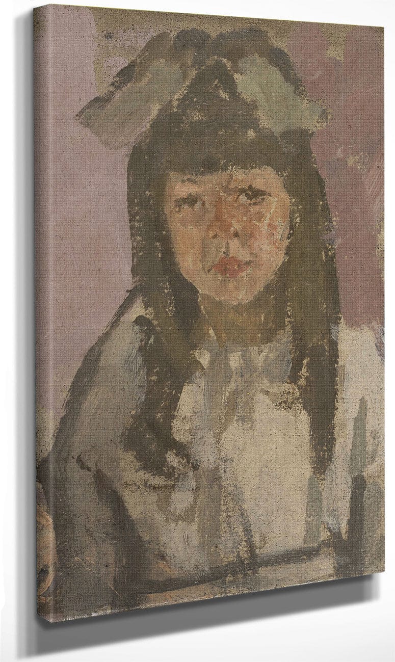 Bust Of A Girl With A Bow Before A Pink Background 1920 By Gwendolen Mary John Fine Art Print