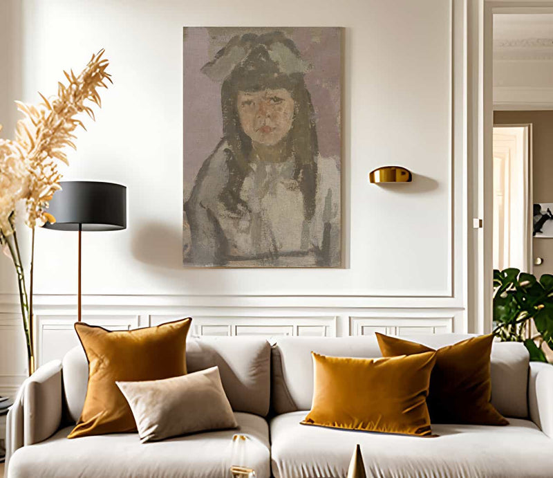 Bust Of A Girl With A Bow Before A Pink Background 1920 By Gwendolen Mary John Fine Art Print