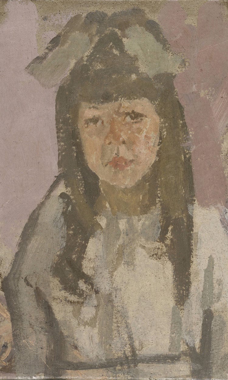 Bust Of A Girl With A Bow Before A Pink Background 1920 By Gwendolen Mary John Fine Art Print