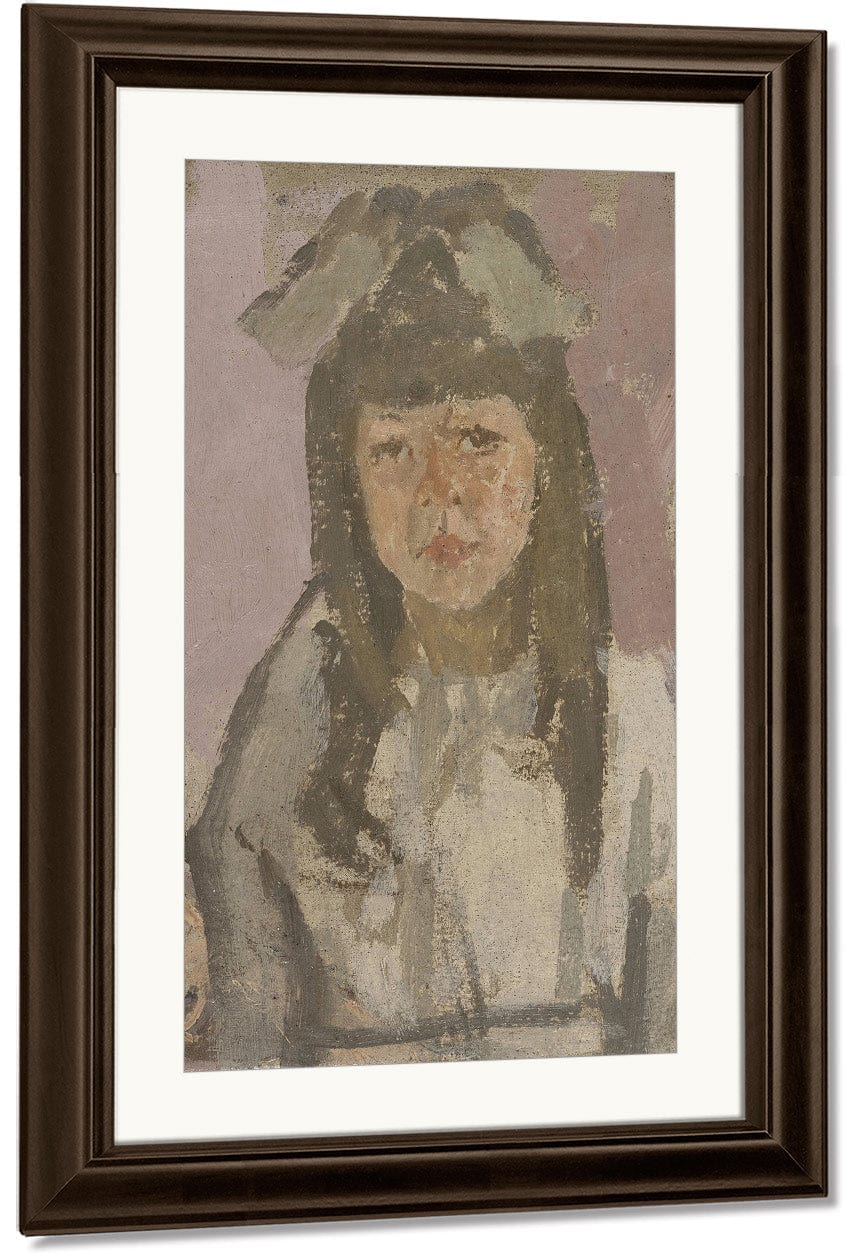 Bust Of A Girl With A Bow Before A Pink Background 1920 By Gwendolen Mary John Fine Art Print