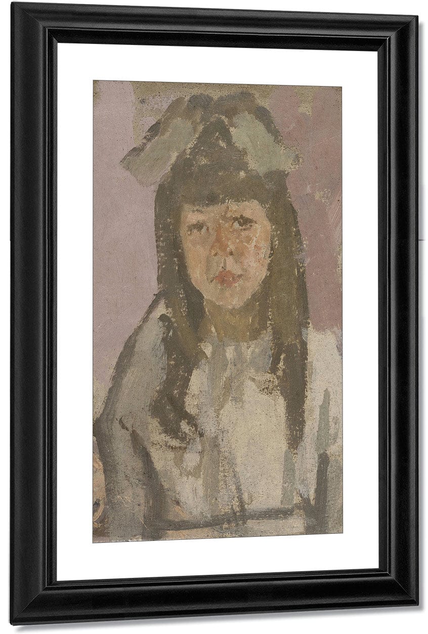 Bust Of A Girl With A Bow Before A Pink Background 1920 By Gwendolen Mary John Fine Art Print