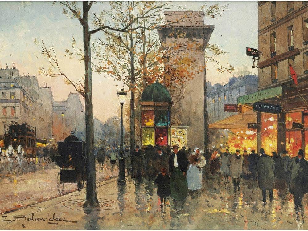 Busy Boulevard By The Porte Saint Denis By Eugene Galien Laloue Fine Art Print