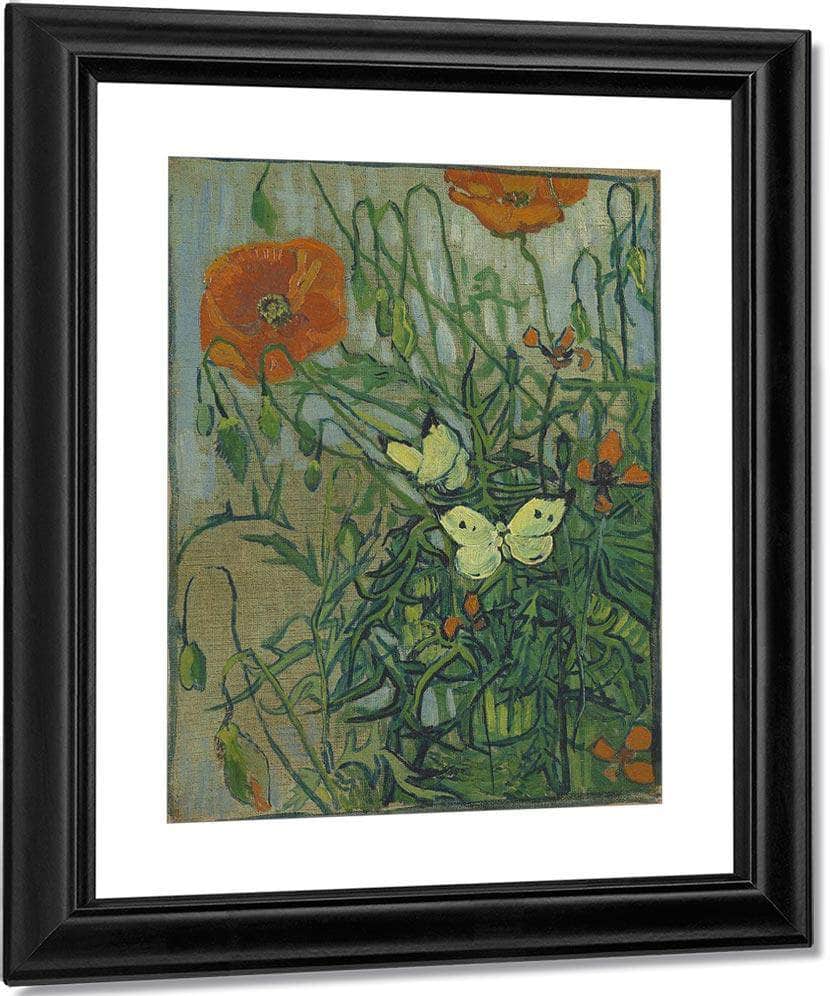 Butterflies And Poppies By Vincent Van Gogh Fine Art Print