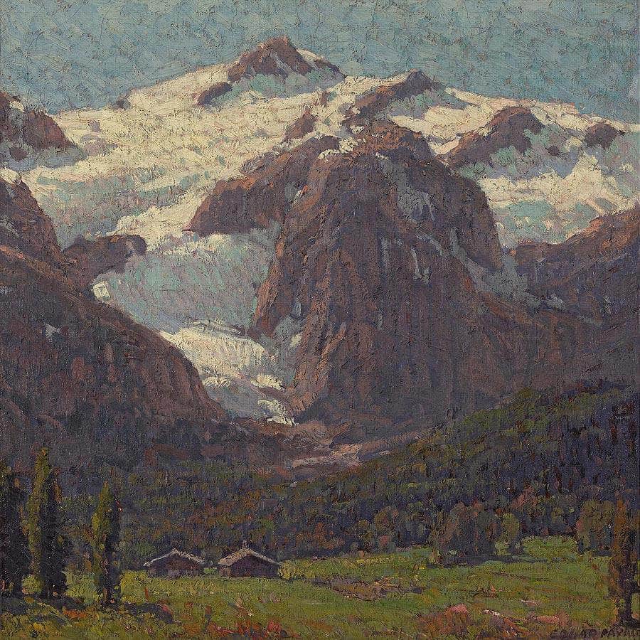 Cabins Beneath An Alpine Glacier By Edgar Payne Fine Art Print