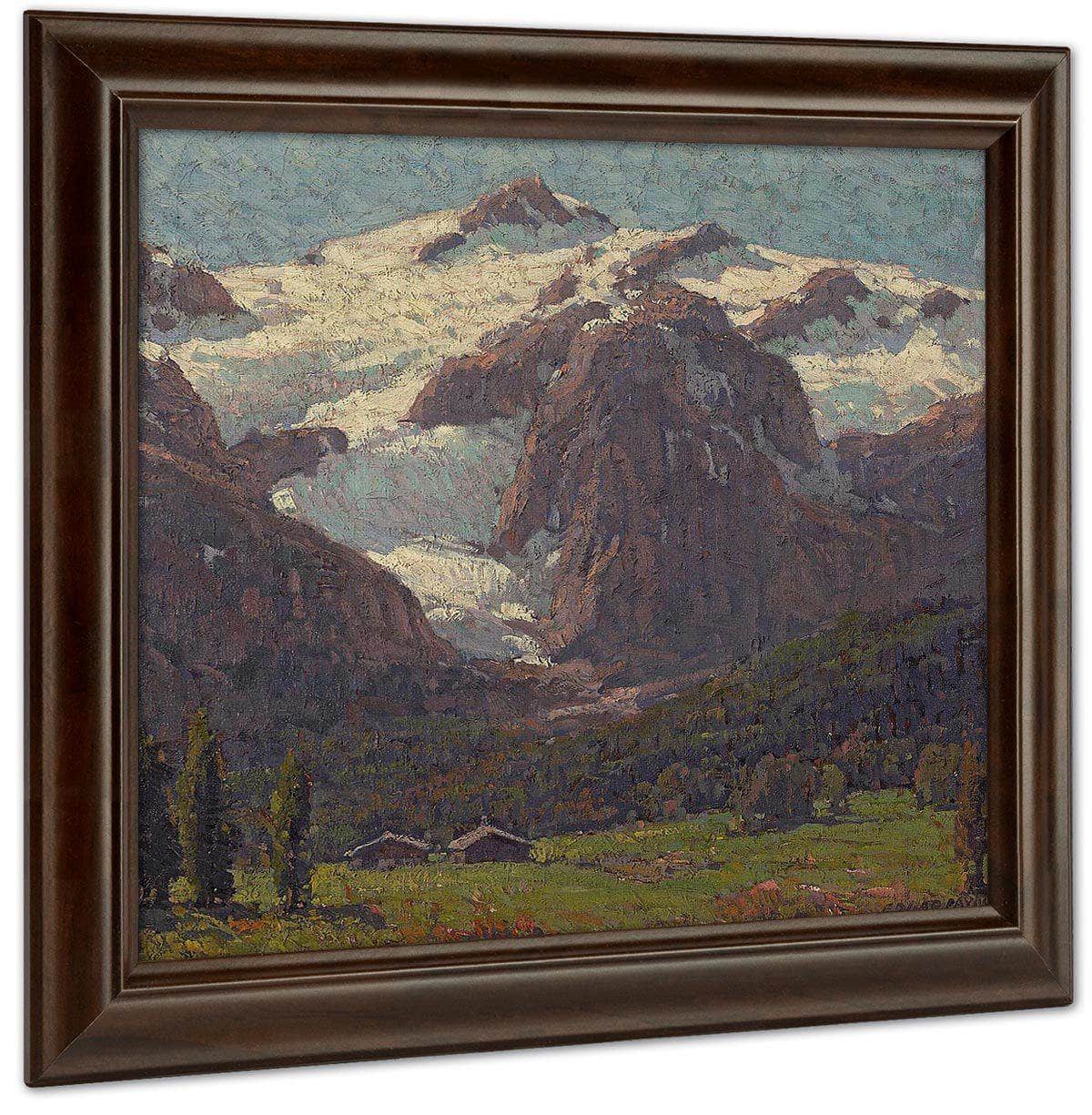 Cabins Beneath An Alpine Glacier By Edgar Payne Fine Art Print