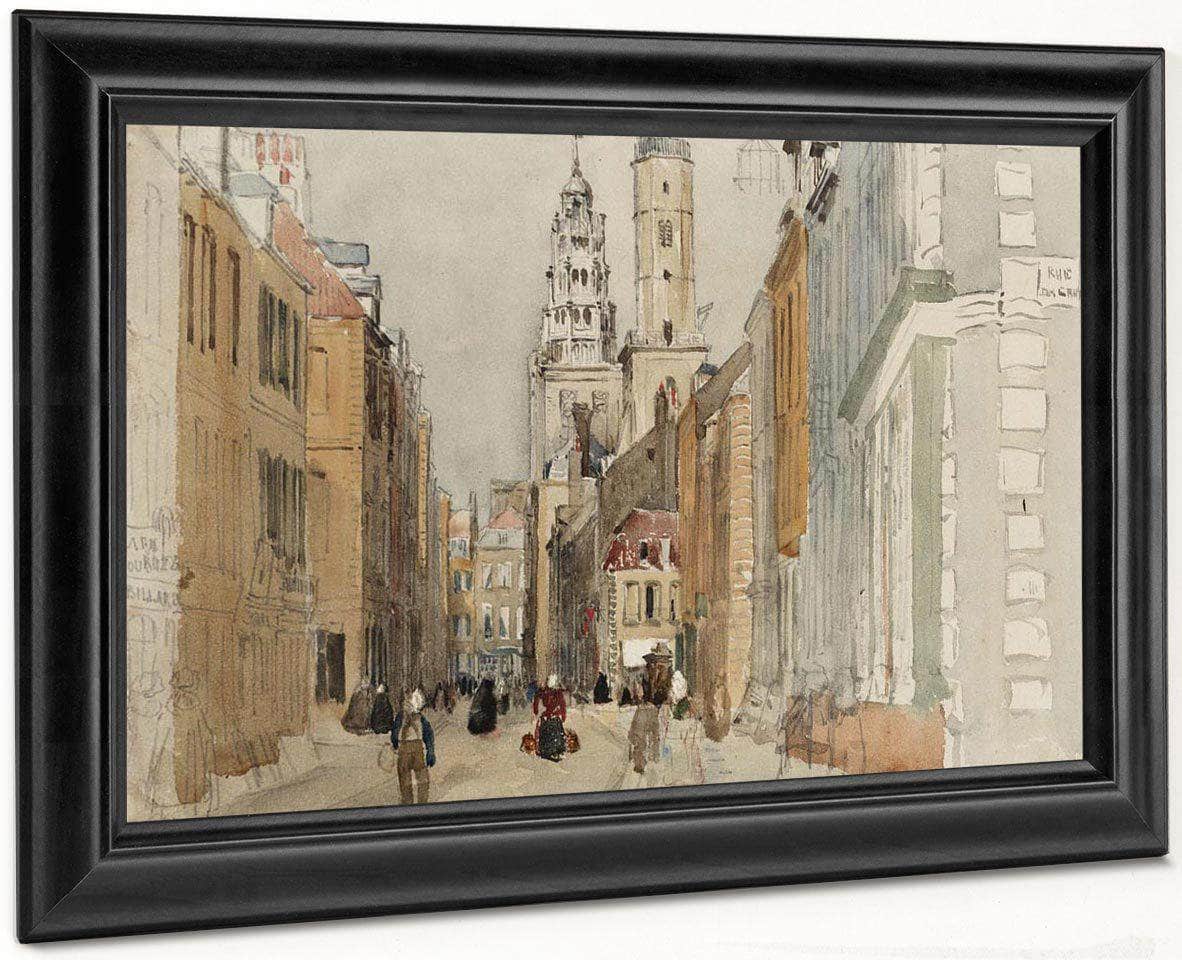 Calais Street Scene With Lighthouse By David Cox Fine Art Print
