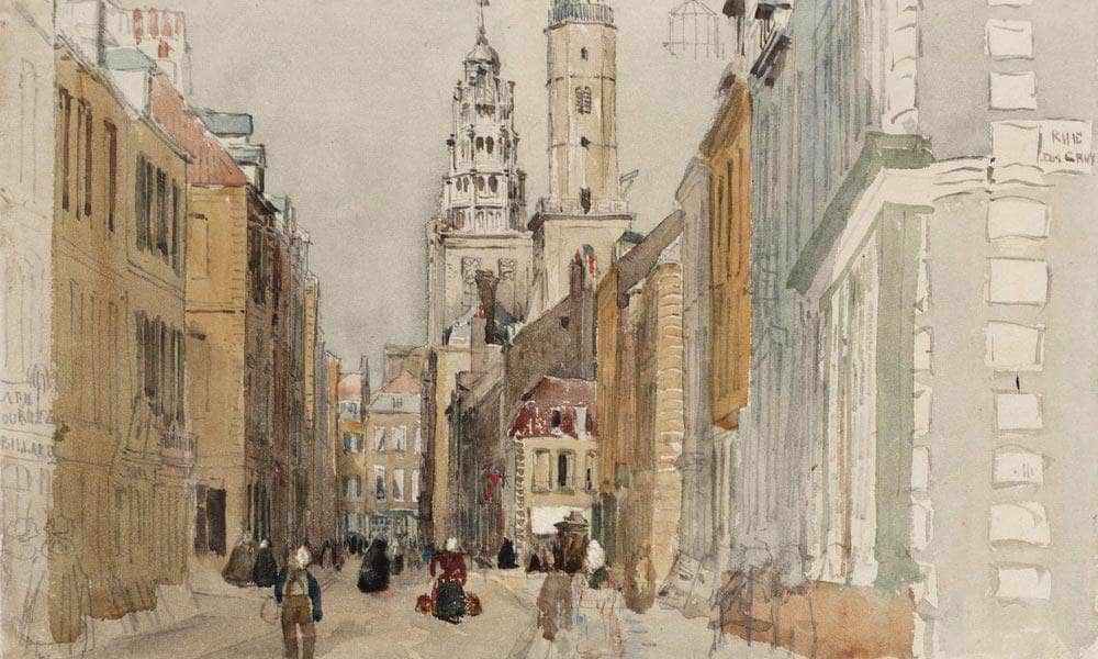 Calais Street Scene With Lighthouse By David Cox Fine Art Print