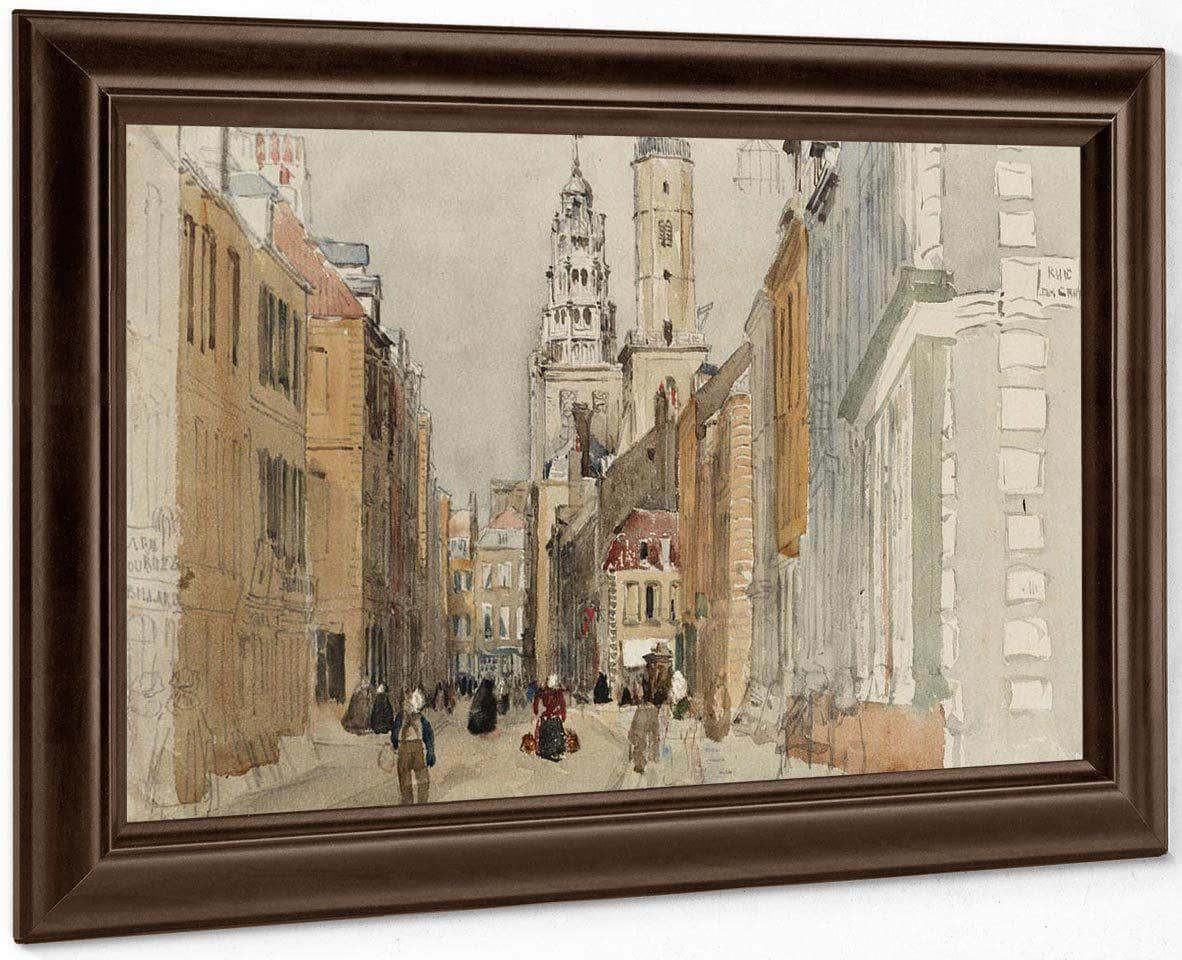 Calais Street Scene With Lighthouse By David Cox Fine Art Print