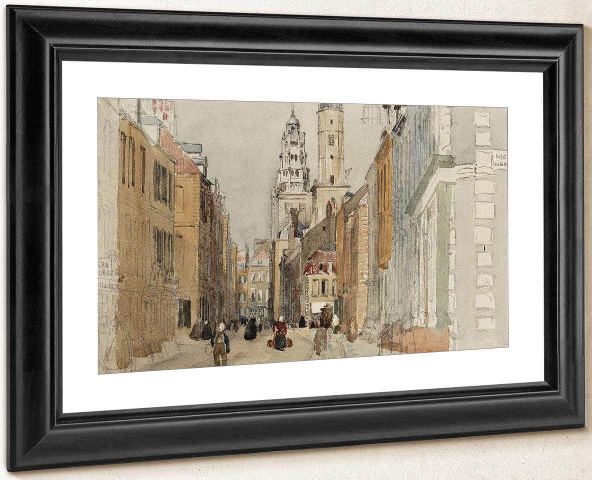 Calais Street Scene With Lighthouse By David Cox Fine Art Print