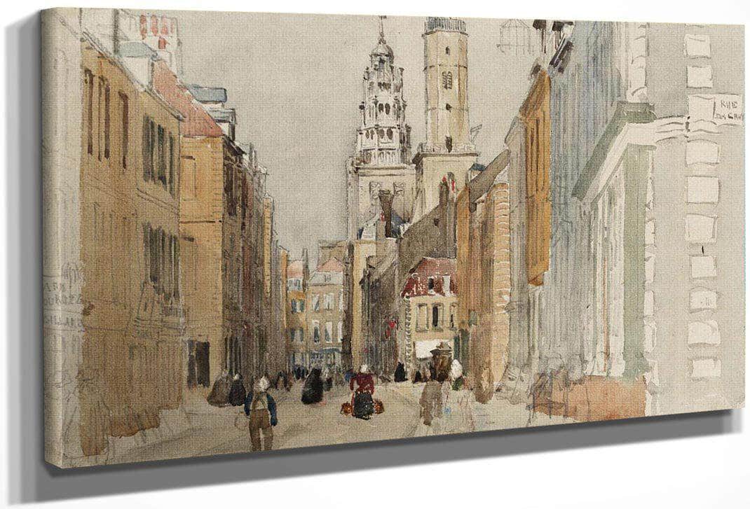 Calais Street Scene With Lighthouse By David Cox Fine Art Print