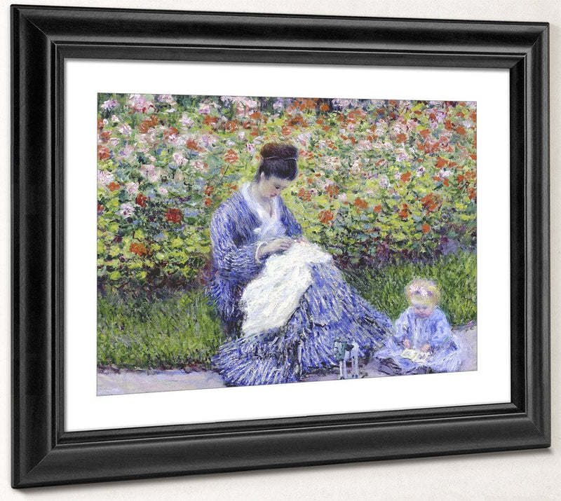 Camille Monet And A Child In The Artist's Garden In Argenteuil By Claude Monet Fine Art Print