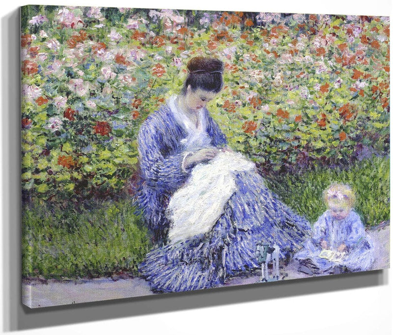 Camille Monet And A Child In The Artist's Garden In Argenteuil By Claude Monet Fine Art Print