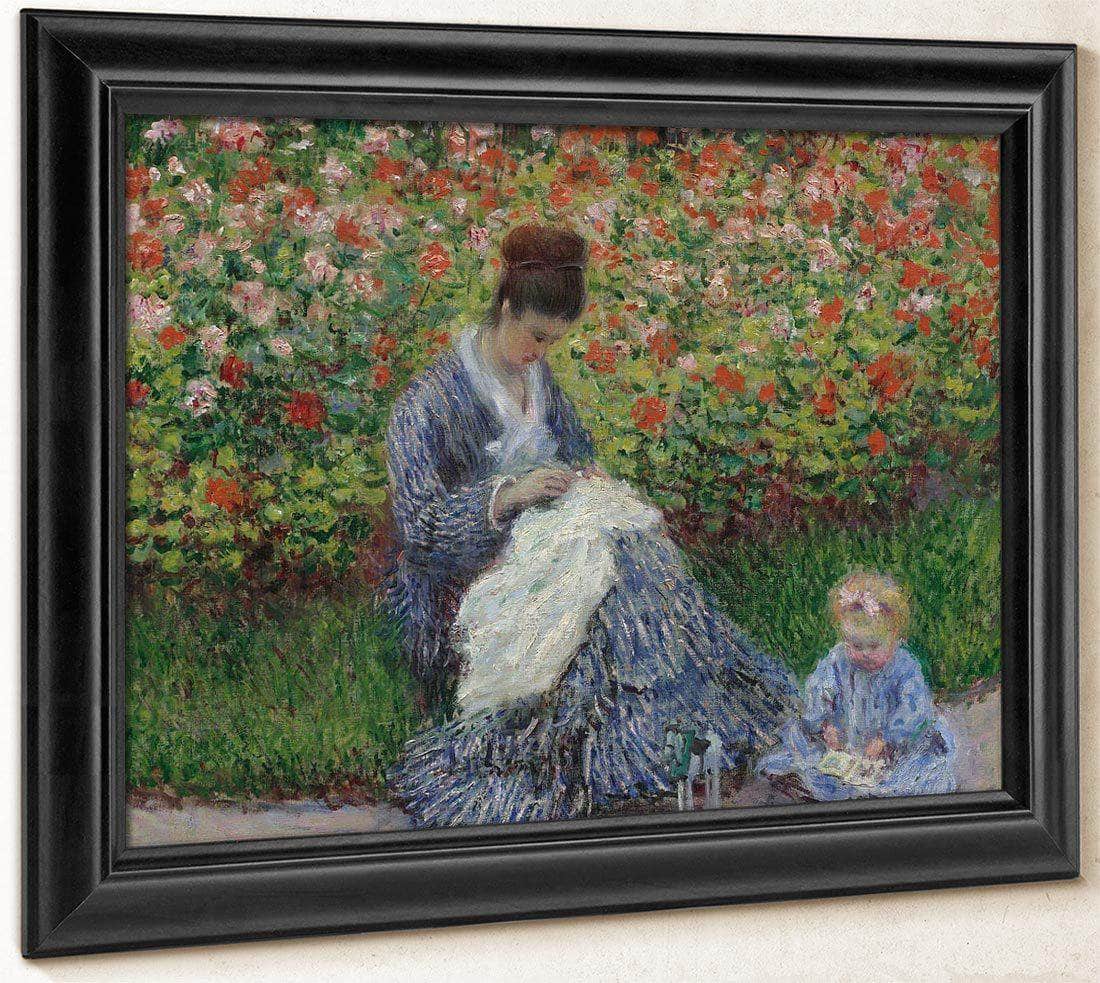 Camille Monet And A Child In The Artist's Garden In Argenteuil By Monet Claude Fine Art Print