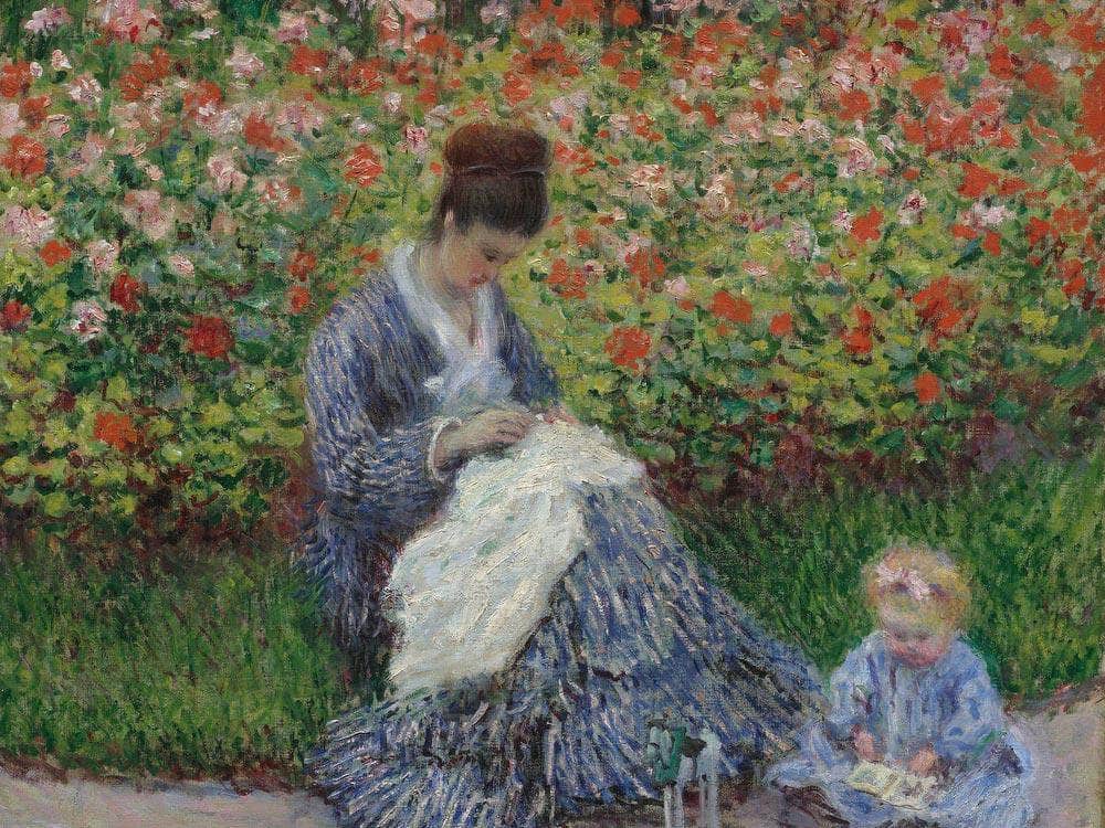 Camille Monet And A Child In The Artist's Garden In Argenteuil By Monet Claude Fine Art Print