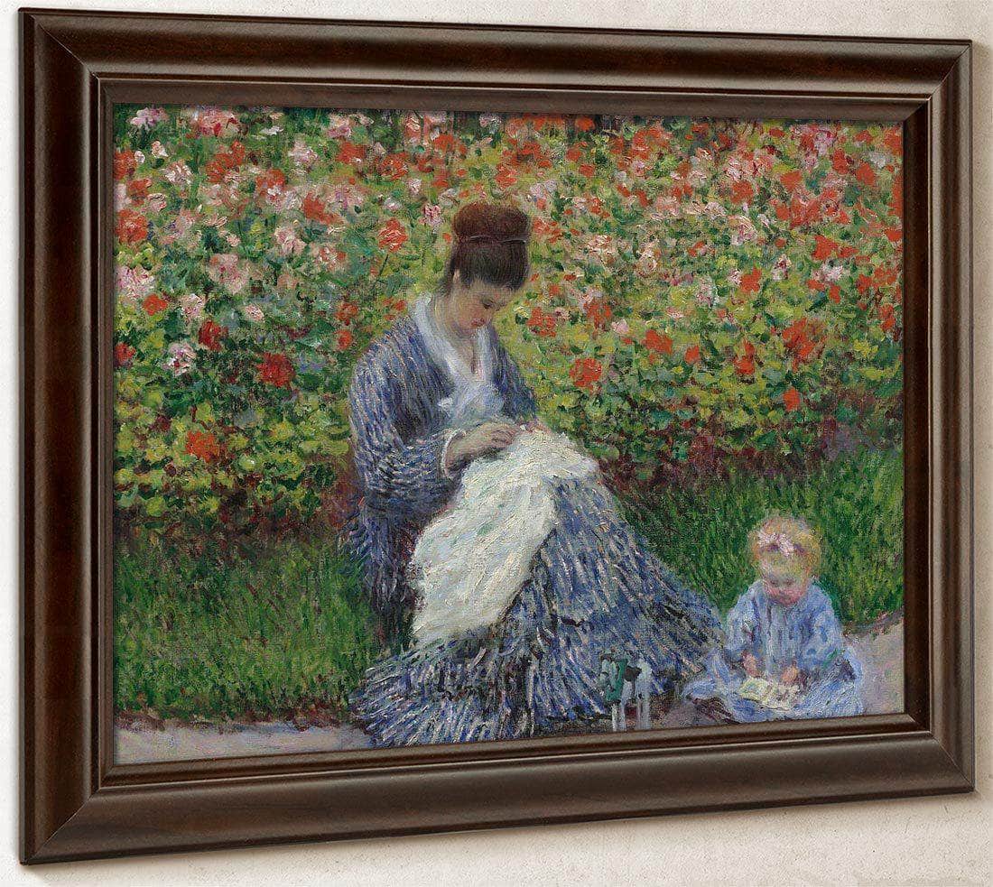 Camille Monet And A Child In The Artist's Garden In Argenteuil By Monet Claude Fine Art Print