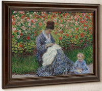 Camille Monet And A Child In The Artist's Garden In Argenteuil By Monet Claude Fine Art Print