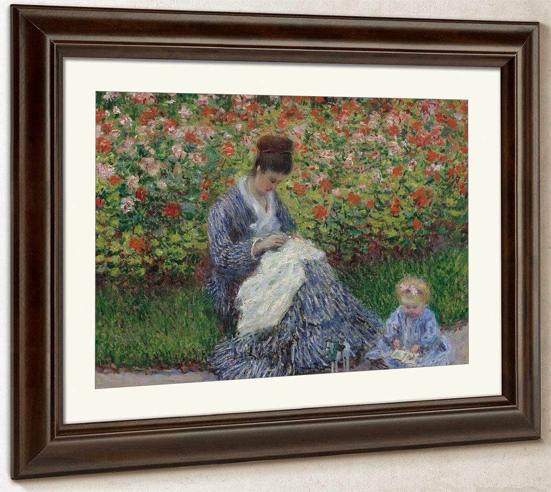 Camille Monet And A Child In The Artist's Garden In Argenteuil By Monet Claude Fine Art Print