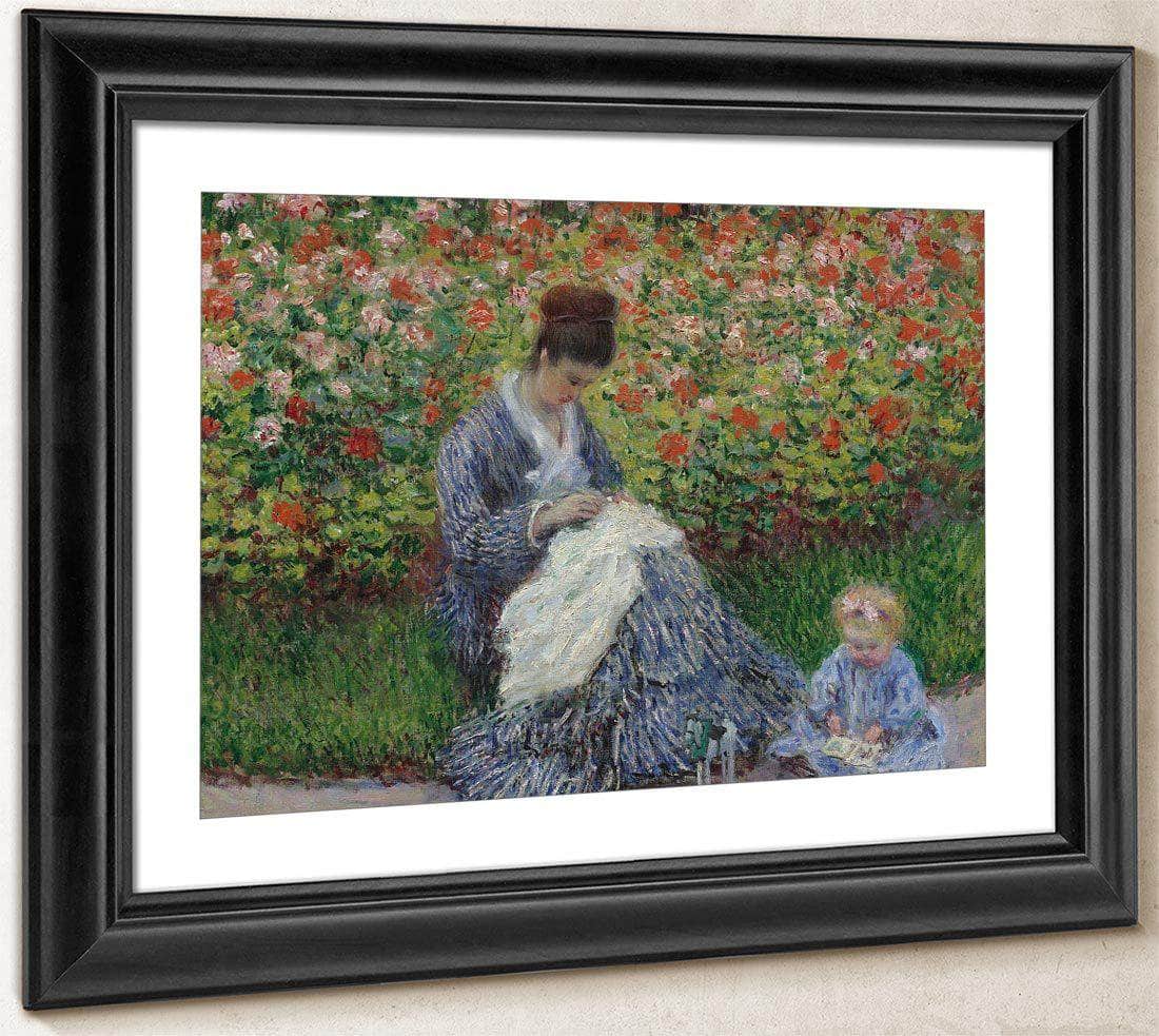 Camille Monet And A Child In The Artist's Garden In Argenteuil By Monet Claude Fine Art Print