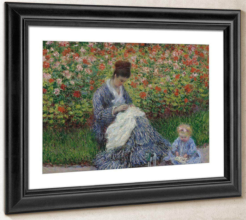 Camille Monet And A Child In The Artist's Garden In Argenteuil By Monet Claude Fine Art Print