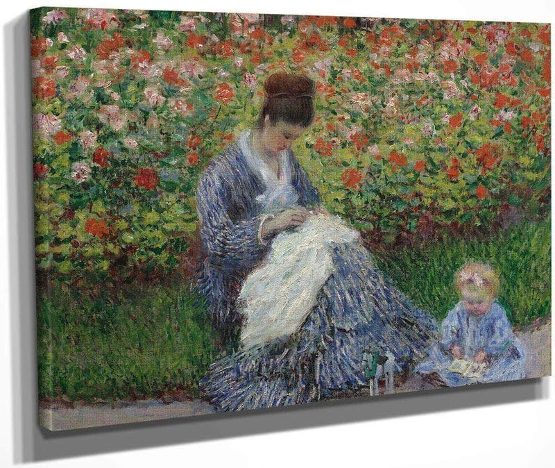 Camille Monet And A Child In The Artist's Garden In Argenteuil By Monet Claude Fine Art Print