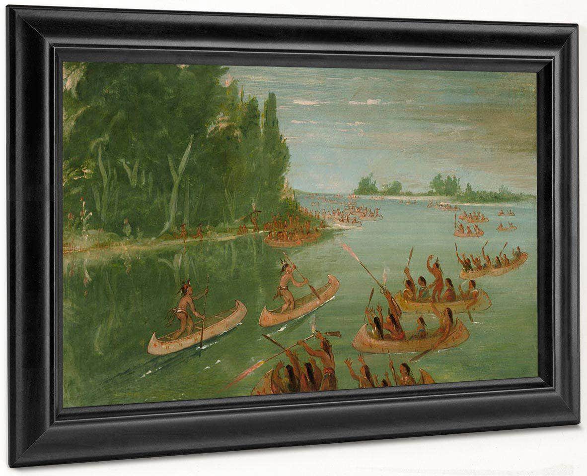 Canoe Race Near Sault Ste. Marie By George Catlin Fine Art Print