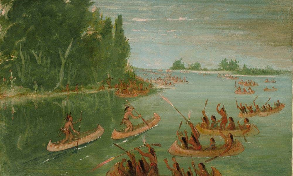 Canoe Race Near Sault Ste. Marie By George Catlin Fine Art Print