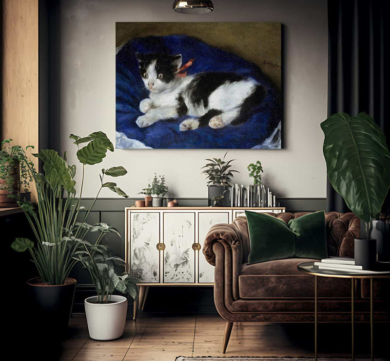 Cat On Blue Cushion By Pierre August Renoir Fine Art Print