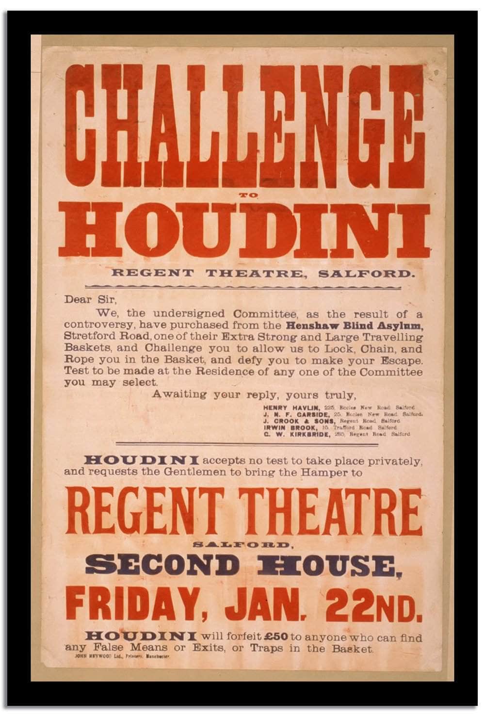 Challenge Houdini  Vintage Circus Poster Fine Art Print