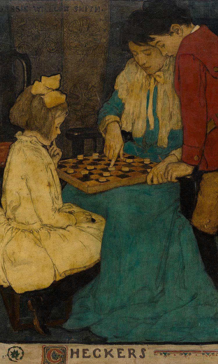 Checkers Scribners Magazine Illustration December 1902 By Jessie Willcox Smith Fine Art Print