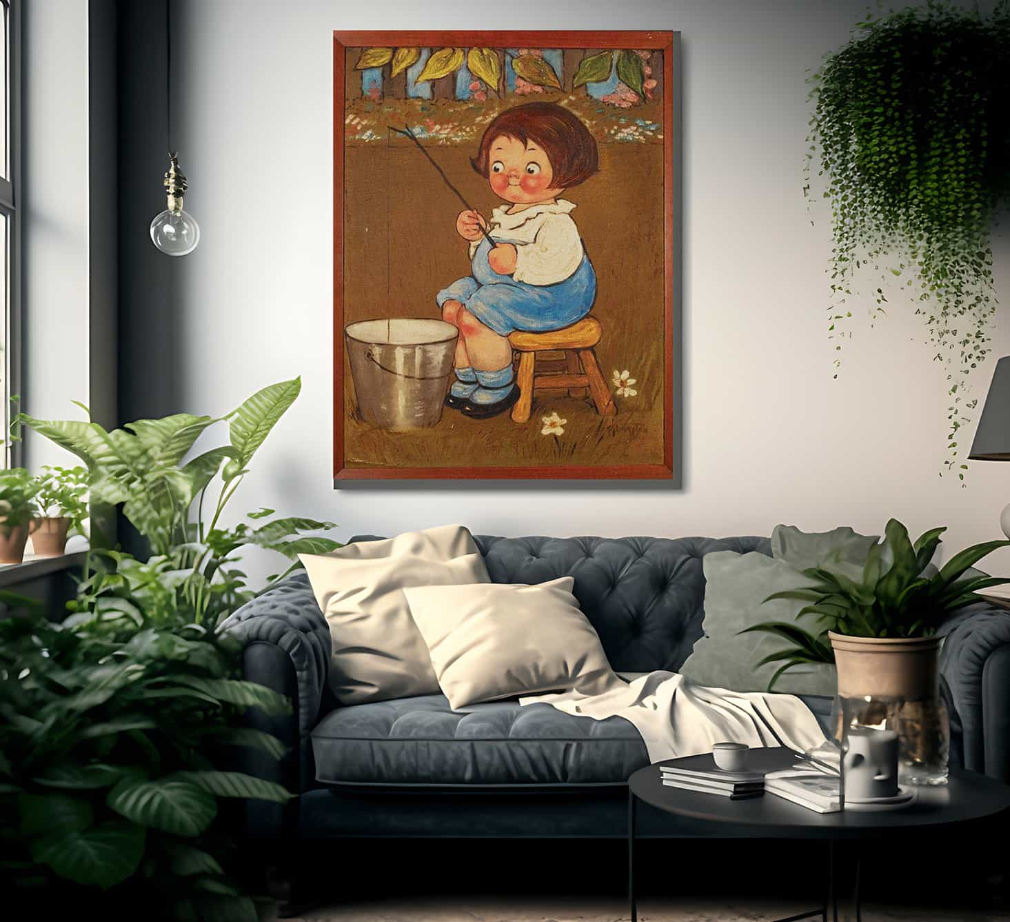Child Fishing In A Pail By Grace G Drayton Fine Art Print