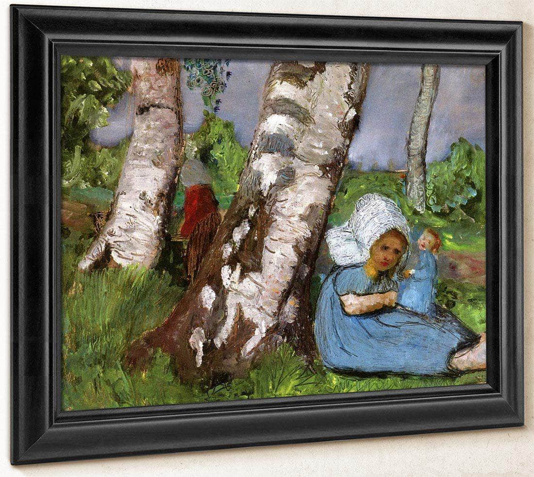 Child With Doll Sitting On A Birch Trunk By Paula Modersohn Becker Fine Art Print