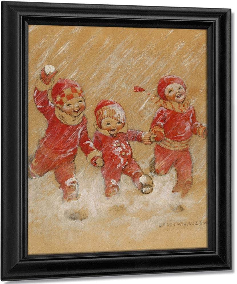 Children Playing In The Snow By Jessie Willcox Smith Fine Art Print