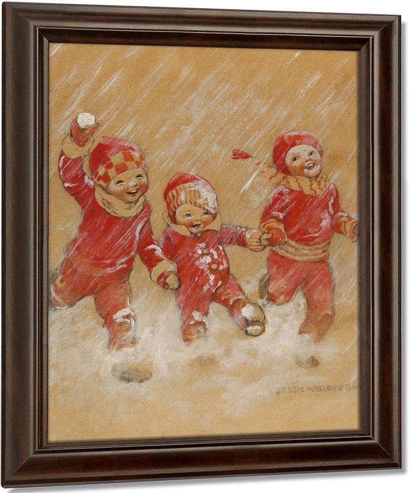 Children Playing In The Snow By Jessie Willcox Smith Fine Art Print