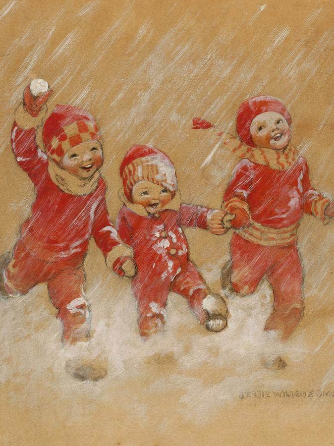 Children Playing In The Snow By Jessie Willcox Smith Fine Art Print