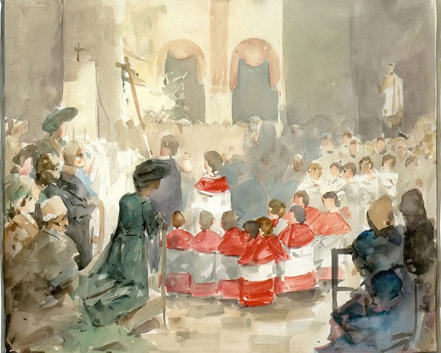 Choirboys At The Petrove Church By Alphonse Mucha Fine Art Print