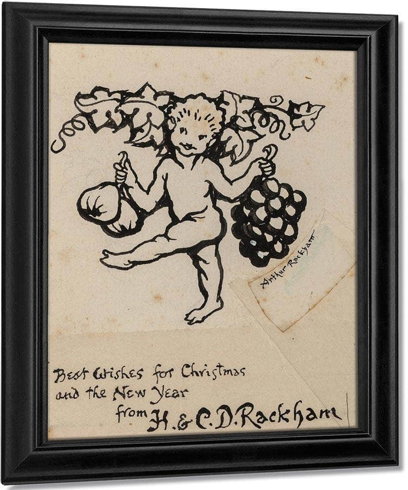 Christmas Greeting Card Preliminary By Arthur Rackham Fine Art Print