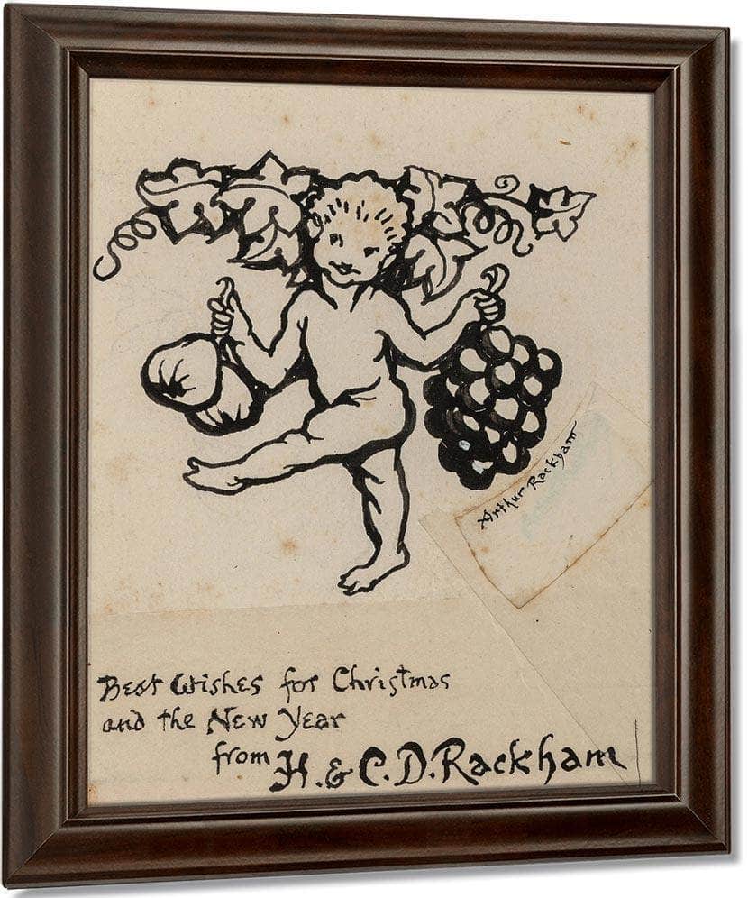 Christmas Greeting Card Preliminary By Arthur Rackham Fine Art Print