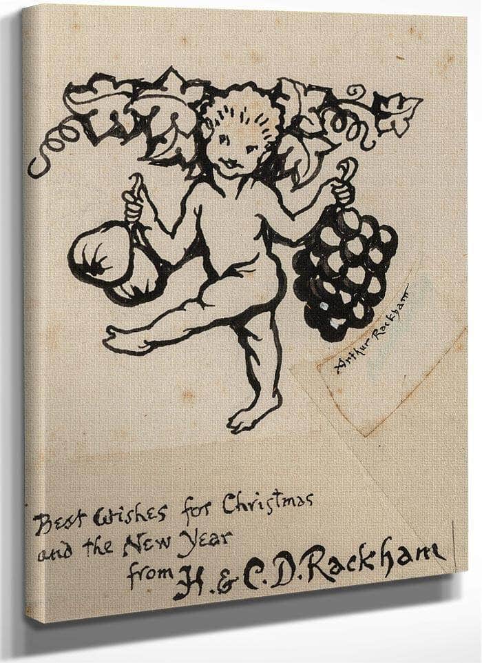 Christmas Greeting Card Preliminary By Arthur Rackham Fine Art Print
