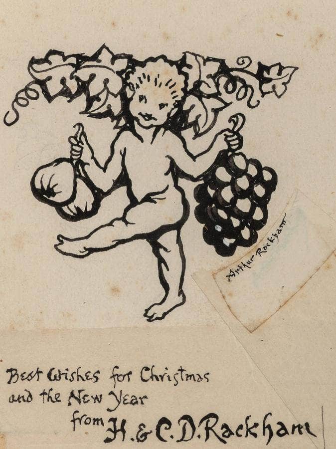 Christmas Greeting Card Preliminary By Arthur Rackham Fine Art Print