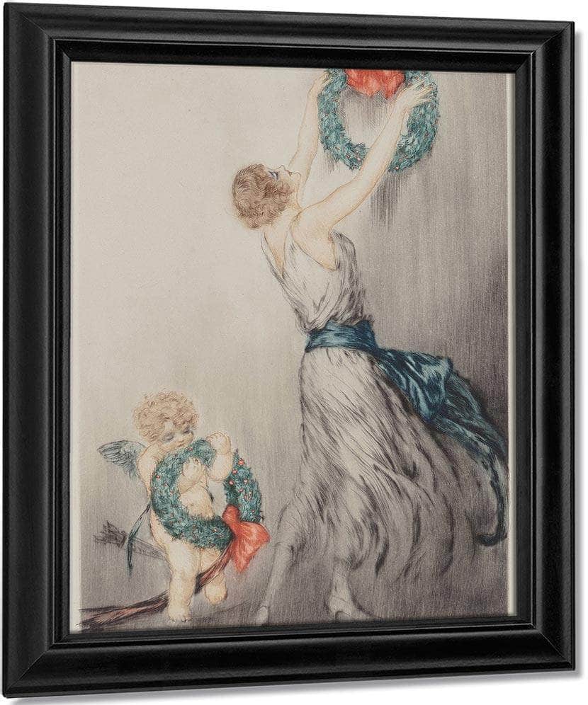 Christmas Wreath C. 1922 By Louis Icart Fine Art Print