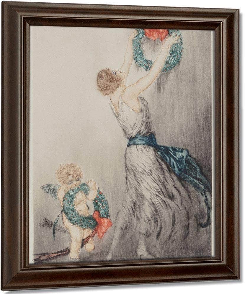 Christmas Wreath C. 1922 By Louis Icart Fine Art Print
