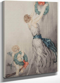 Christmas Wreath C. 1922 By Louis Icart Fine Art Print